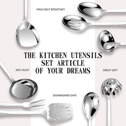 304 Stainless Steel Kitchen Utensil Set - 9Pcs Cooking Utensils, Metal Kitchen Utensil Spatula Sets Cookware,High Temperature Resistance Kitchen Tool Set for Hanging Dishwasher Safe（Silver）7
