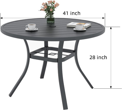 4 Person Patio 41" round Table and Grey Swivel Chairs Outdoor Dining Set 52