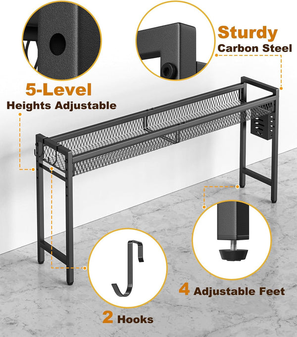 33 Inch Stove Top Shelf, 5-Level Height Adjustable, Black5