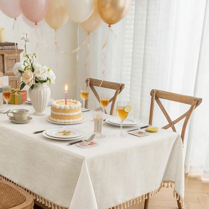 Ivory Tablecloths Rectangular 55 X 75 Inch, Linen Look2