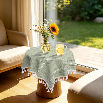 Boho Small Square Tablecloth 24''X24'', Sage Green Linen Table Cover, Nightstand Cover Top, round Square End Bedside Table Cloth Runner, Rustic Farmhouse Spring Summer Green Home Decor4