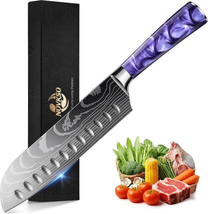 7 Inch Santoku Knife, Pretty Design, High‑Carbon Steel, Resin Handle1