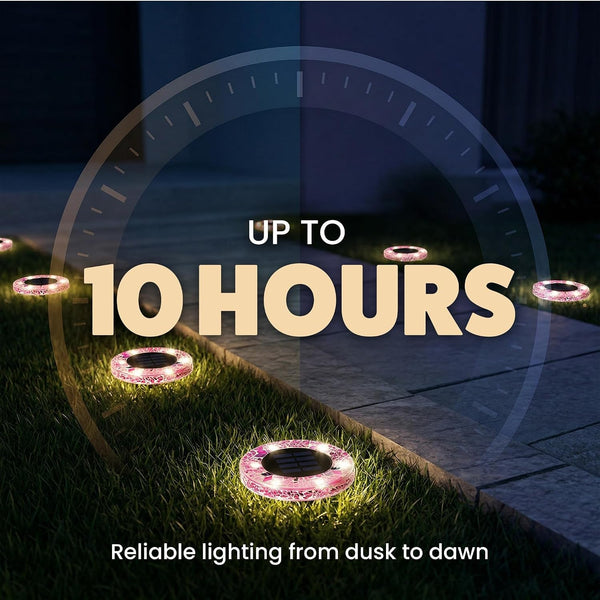 8 Pk Mosaic Solar Lights Outdoor LED Disk Pathway Lights, Pink5