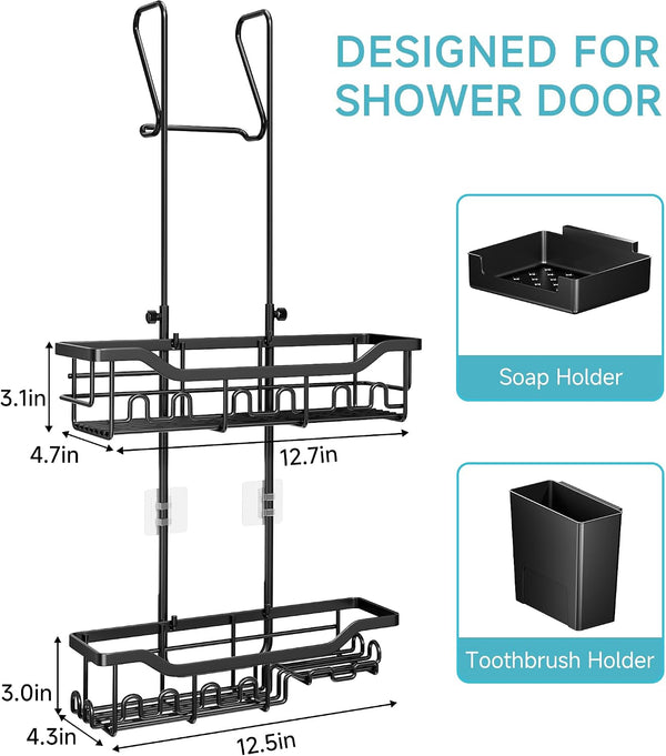Shower Caddy Hanging over the Door, Upgraded Extended Length Shower Organizer, Rustproof Bathroom Rack with Hooks Soap Holder2