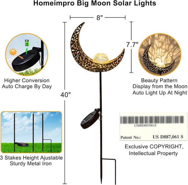 Moon Solar Lights Outdoor Garden Decor Gifts for Mom Women,Waterproof Stakes Yard Decorations for Lawn, Patio Accessories, Backyard Ornaments Birthday Gifts Mother Grandma (Bronze)5
