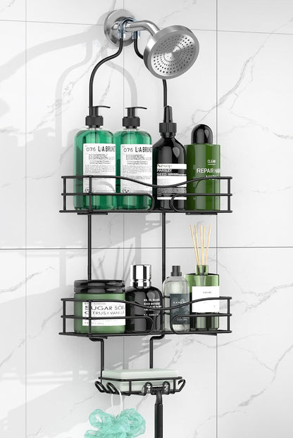 Bathroom Shower Caddy Hanging - 3-Tier Organizer with Soap Holder & 6 Hooks for Towels, Sponge; Fits 21Mm Shower Head Arm, Black1