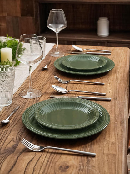 Ceramic Plates and Bowls Sets, 12Pc Handmade Dinnerware Set for 42