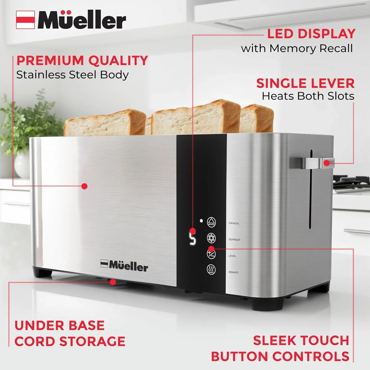 mueller-ultratoast-stainless-steel-toaster-4-slice-extra-wide-1-6-slots-for-artisan-bread-bagels-frozen-waffles-6-browning-levels-led-display-cancel-defrost-reheat-removable-crumb-tray