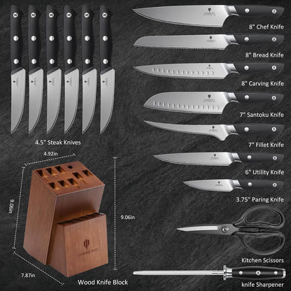 16 PCS Japanese Kitchen Knife Set with Block, Dishwasher Safe | 5 Layers High Carbon 9Cr18Mov Stainless Steel, Ultra-Sharp Professional Chef Cooking Knives Set with Ergonomic Handle2