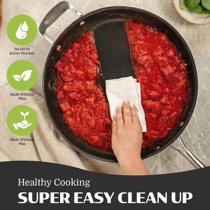 Ceraluxe 14 Inch Frying Pan with Lid, Family Sized Large Frying Pan Skillet with Ceramic Nonstick Coating, Non Toxic PFOA Free, Oven and Dishwasher Safe - Black6