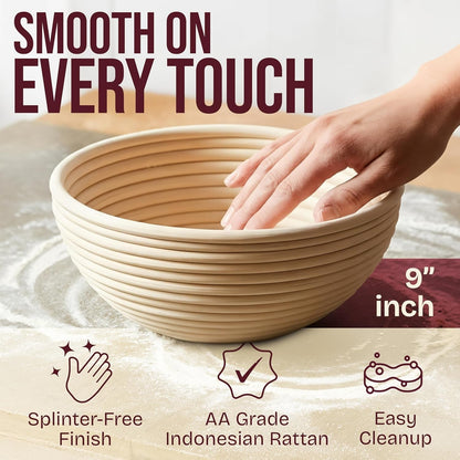 Sourdough Banneton Bread Proofing Basket, 9" Round, Set of 2 | Splinter-Free, Non-Stick Liner, Sourdough Starter Kit, Sourdough Bread Baking Supplies & Tools, Gift Set3
