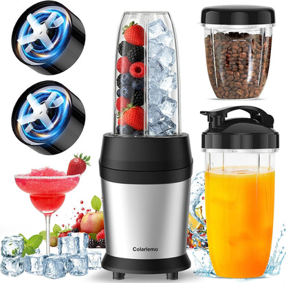 1200W Smoothie Blender, Personal Kitchen Blender, Ice Crushing | 25000 RPM, Dishwasher Safe, 12Pcs, 6-Leaf Blade×2, 3 Cup Sizes, Smoothie Maker Grinder Frozen Drinks Nuts, Silver1