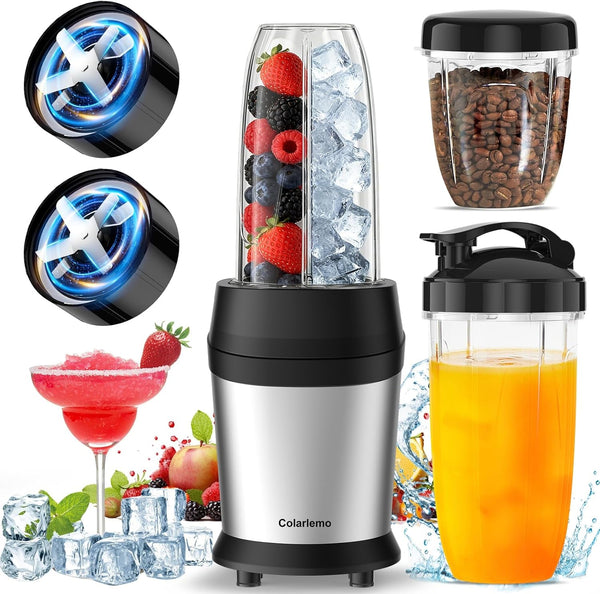 1200W Smoothie Blender, Personal Kitchen Blender, Ice Crushing | 25000 RPM, Dishwasher Safe, 12Pcs, 6-Leaf Blade×2, 3 Cup Sizes, Smoothie Maker Grinder Frozen Drinks Nuts, Silver1