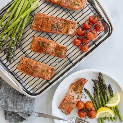 Oven Crisp Baking Tray 2Pc Set Includes Pan and Rack; Natural Aluminum for Air Frying, Crisping, Broiling, Baking; Cooking Surface 17 X 12 Inches2