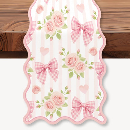 Pink Bowknot Floral Love Hearts Table Runner Decoration 72X13 Inch1