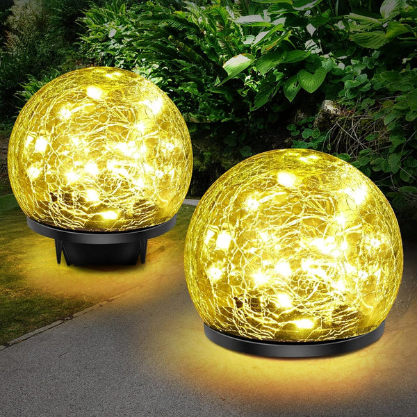 2 Pack 60 LED Solar Garden Lights Outdoor Decoration, Cracked Glass Solar Globe Lights, Upgraded Waterproof Warm White Ball Lights for Yard Pathway Patio Halloween Christmas outside Decor1