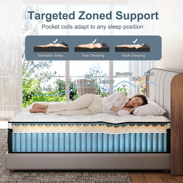 King Size Mattress, 14 Inch Hybrid Mattress in a Box with Individual Pocket Spring, Gel Memory Foam and Euro Top, Medium Firm Feel with Motion Isolation, Pressure Relief, Edge Support,Black5