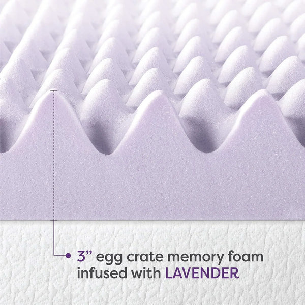3 Inch Egg Crate Memory Foam Mattress Topper with Soothing Lavender Infusion, Certipur-Us Certified, Dorm Essentials, Twin4