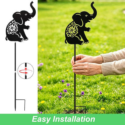 Solar Lights Outdoor,Watering Can with Elephant Silhouette Stake6