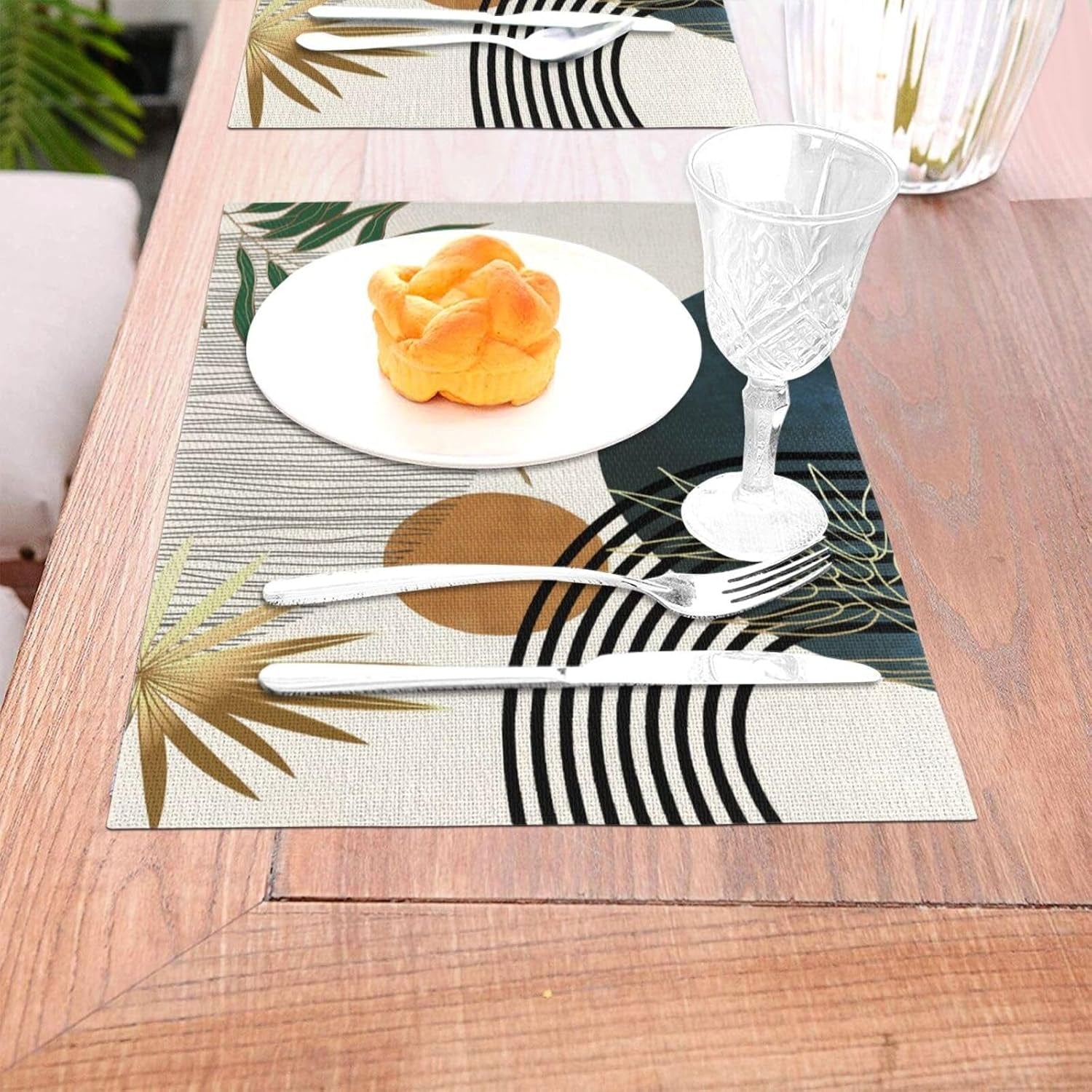 mid-century-placemats-12x18-inches-set-of-4-modern-boho-green-navy-blue-tropical-leaf-decorative-rectangle-table-mats-for-party-home-kitchen-dining-table-decoration
