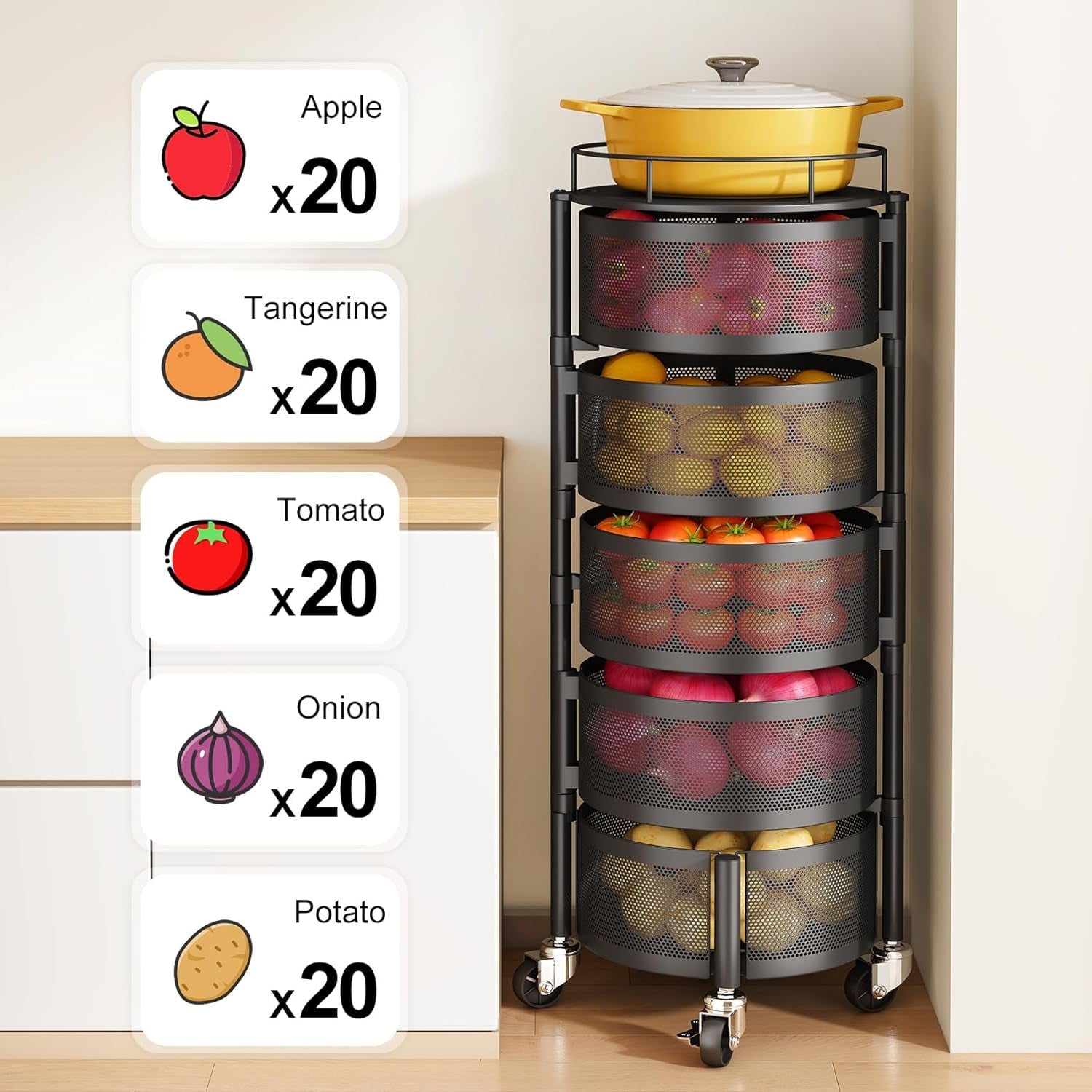 5-tier-fruit-and-vegetable-basket-bowls-for-kitchen-rotating-black-metal-top-lid-rolling-storage-rack-cart-for-potato-onion-fruit-large-wire-basket-organizer-for-kitchen-counter-pantry