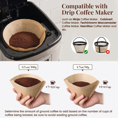 200Pcs #4 Cone Coffee Filters 8-12 Cup Compatible with Ninja Maker | Disposable Natural Unbleached No Blowout Paper Filters Compatible with Ninja, Cuisinart, Pour over and Drip Coffee Maker5