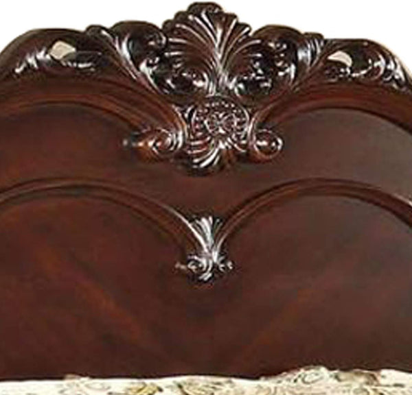 Traditional Style Eastern King Wooden Bed with Floral Carvings, Brown5