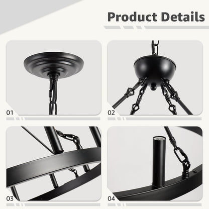 Wagon Wheel Chandelier 32" 12-Light Black Modern Farmhouse Chandeliers4