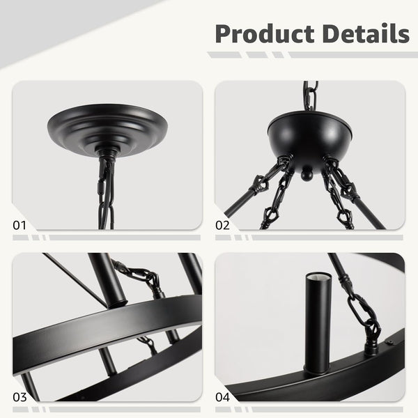 Wagon Wheel Chandelier 32" 12-Light Black Modern Farmhouse Chandeliers4