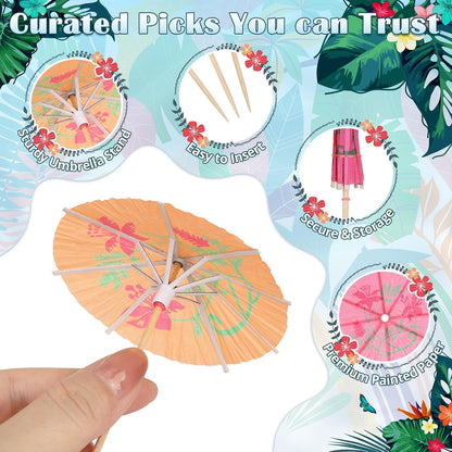 Cocktail Umbrellas for Drinks Garnish, Mini Paper Umbrellas Cocktail Picks | 4 Inch Tiny Umbrella Toothpicks, Fruit Sticks, Summer Tropical Hawaiian Luau Tiki Party Decorations, Bar Accessories, 54 PCS6