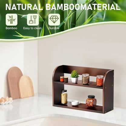 2 Tier Bamboo Spice Rack, Countertop or Wall Mounting, Brown5