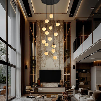 Black Alabaster Staircase Chandelier, 14-Light Modern Marble Pendant Light for High Ceiling Foyer, Luxury Statement Fixture for Entryway & Living Room3