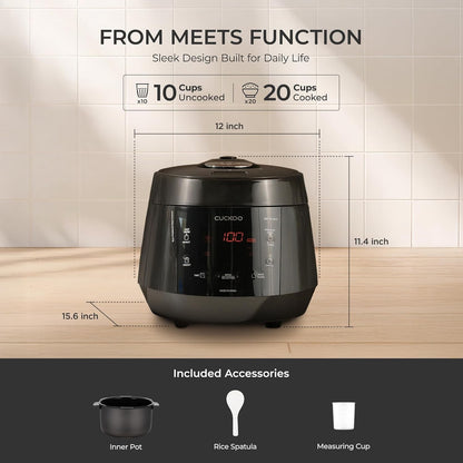 CUCKOO High Pressure Rice Cooker, 20-Cup Cooked, Black, CRP-PK1001S | Large 10-Cup Uncooked Capacity, Nonstick Inner Pot, 16 Menus, 20-26 Minute Turbo White Rice, Auto Clean, Made in Korea3