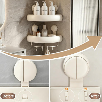 Shower Caddy Suction Cup（2-Pack Cream White）, No-Drilling Corner Bathroom Organizer,Rust Proof Shower Shelf for inside Shower with Removable Hooks & Towel Bar8