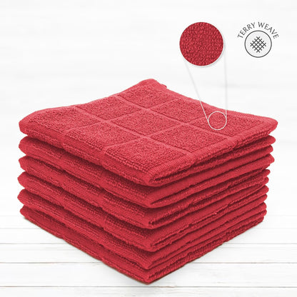 100% Cotton Dish Cloths for Dish Washing, Terry Dish Cloth, Cotton Dish Rags, 6 Pack, Super Soft and Absorbent, 12"X12" Inches, Reusable Cleaning Cloth, RED Dish Cloth3