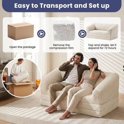 Convertible Sofa Bed, 3-In-1 Foldable Loveseat Couch with Armrest, Corduroy Floor Sofa & Sleeper Bed, No Assembly High-Density Foam Futon Mattress for Living Room, Small Apartment, Dorm7