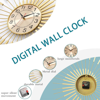 Large Wall Clocks for Living Room Decor 24 Inch Gold Starburst Wall Clock, Silent Non-Ticking Metal Wall Clocks Battery Operated, Mid Century Boho Farmhouse Modern Art Decor for Bedroom Office4