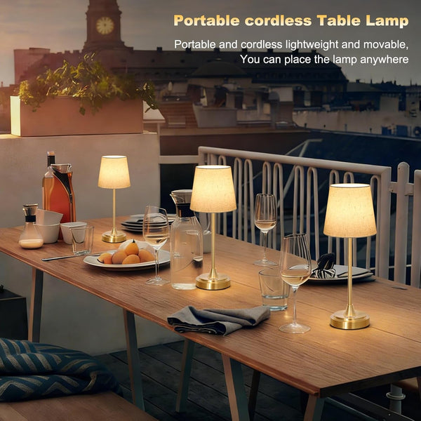 Cordless Table Lamp Rechargeable,5000Mah Battery Operated Desk Lamp,3 Colors & 7 RGB Stepless Dimmable,Touch Control Ambient Light for Bedside,Bedroom,Dining Room,Living Room,Gold,Flaxenshade6