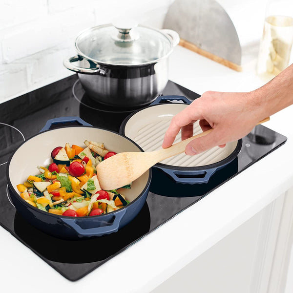 2-In-1 Enameled Cast Iron Braiser Pan with Grill Lid - 3.3-Quart Small Dutch Oven, Serves as Both Casserole & Stovetop Grill Pan, Cast Iron Cookware6