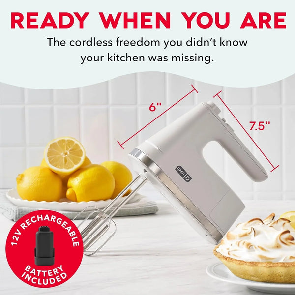 Cordless Hand Mixer, Beaters & Dough Hooks, French Grey | Handheld Electric Mixer for Baking, Whipping Cream, Cookie Dough & Cake Batter, Turbo Button, Rechargeable2