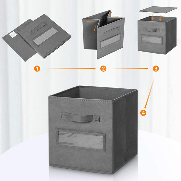 11 Inch Storage Cube,Storage Bin (Set of 10) Foldable Fabric Cube Storage Bins with 10 Labels Window Cards & a Pen,Baskets Containers for Shelves,Closet Organizers Box for Home & Office,Gray4