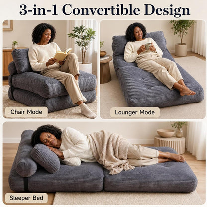 Foldable Bed Chair for Adults, 3-In-1 Foam Fold Out Couch, Dorm Chair Bed3