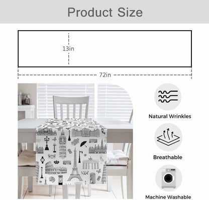 Table Runner Europe Travel Famous Places Hand Drawn Map,Cotton Linen Table Runner Decoration for Kitchen Family Dinner Table Holiday Party Farmhouse Style 13 X 72 Inch6