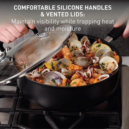 Ultimate Hard Anodized Nonstick Cookware Set 12 Piece, Oven Broiler Safe 400F, Lid Safe 350F, Kitchen Cooking Set W/Fry Pans, Saucepans, Dutch Oven, Pots and Pans, Dishwasher Safe, Onyx6