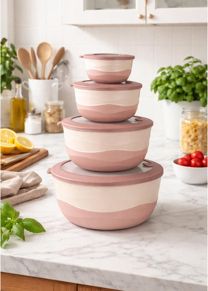 Pera Plastic Mixing Bowls with Lids - 8-Piece Airtight Leak-Proof Nesting Bpa-Free Prep Bowl Set for Kitchen & Food Storage, Large 4200Ml Capacity, Microwave & Dishwasher Safe (Pink)8
