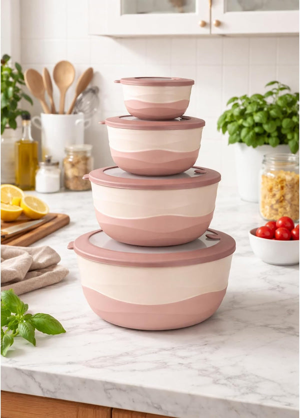 Pera Plastic Mixing Bowls with Lids - 8-Piece Airtight Leak-Proof Nesting Bpa-Free Prep Bowl Set for Kitchen & Food Storage, Large 4200Ml Capacity, Microwave & Dishwasher Safe (Pink)8