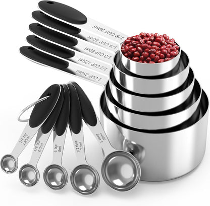 Stainless Steel Measuring Cups and Spoons Set with Silicone Handle – Nesting Design for Space-Saving, Heavy Duty & Dishwasher Safe for Dry/Liquid Ingredients, Cooking & Baking (10)1