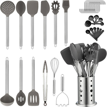 Kitchen Utensils Set,  38 Pieces Non-Stick Silicone Cooking Utensils Set, Spoon Spatula Set with Sturdy Stainless Steel Utensil Holder, Dishwasher Safe1