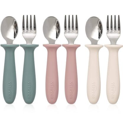 6 Pieces Toddler Utensils, Kids Silverware Set with Silicone Handle, Children Safe Spoons and Forks, 18/8 Stainless Steel, Food-Grade Silicone - Dishwasher Safe1