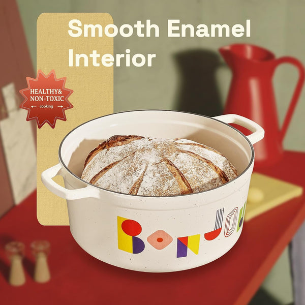 Enameled 5QT Cast Iron Dutch Oven Pot with Gift Box, Bonjour | Sourdough Bread Baking, Healthy & Non-Toxic, All Stovetop Compatible, Oven Safe up to 500° F, Easy to Clean6